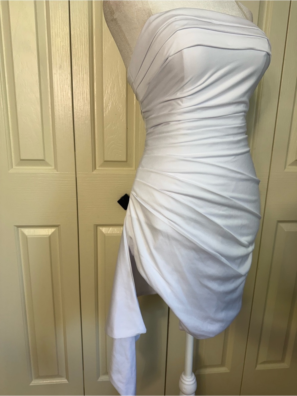 Strapless White Ruched Mini Dress - Picture 4 of 4